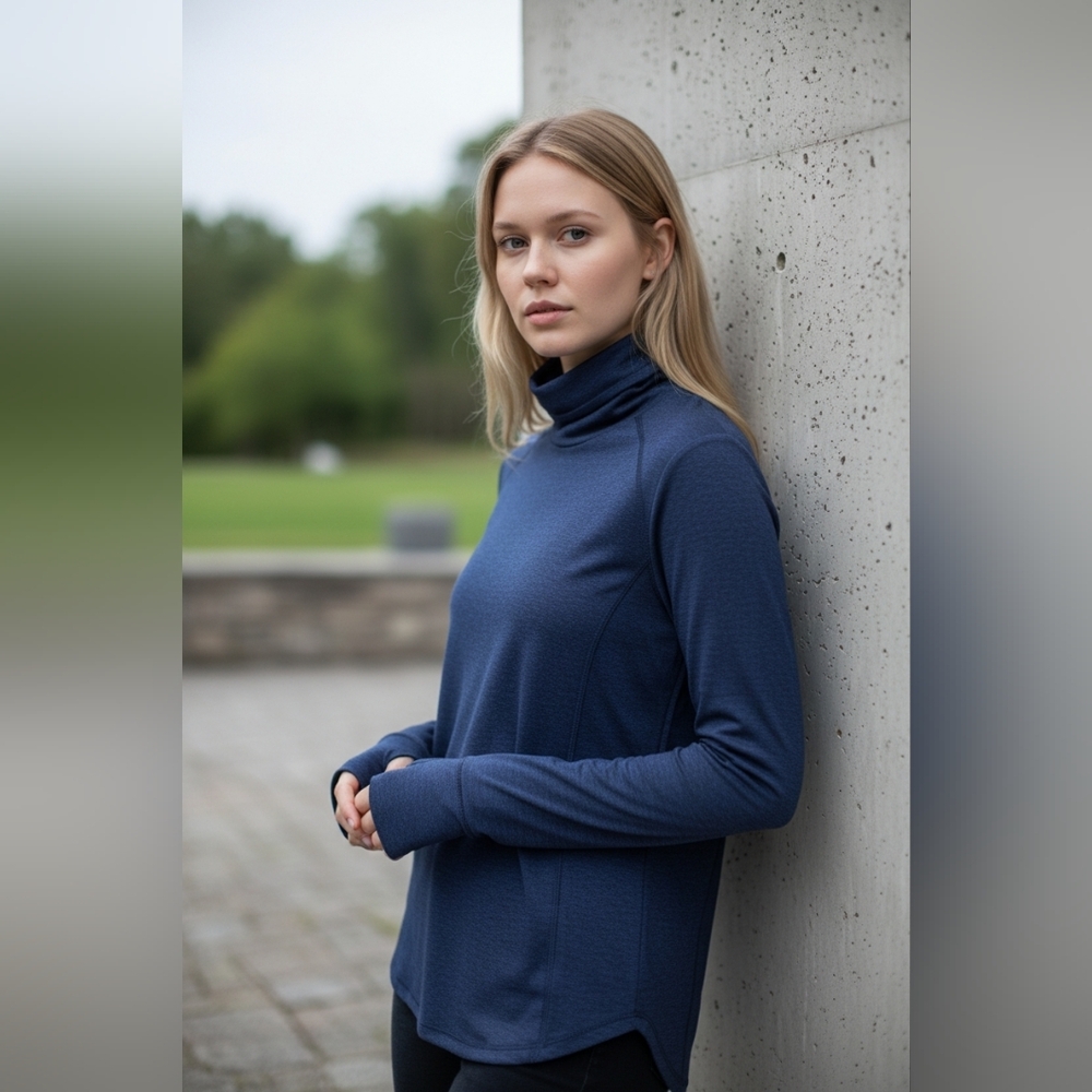Duluth Trading Co Heather Blue Turtleneck Dress